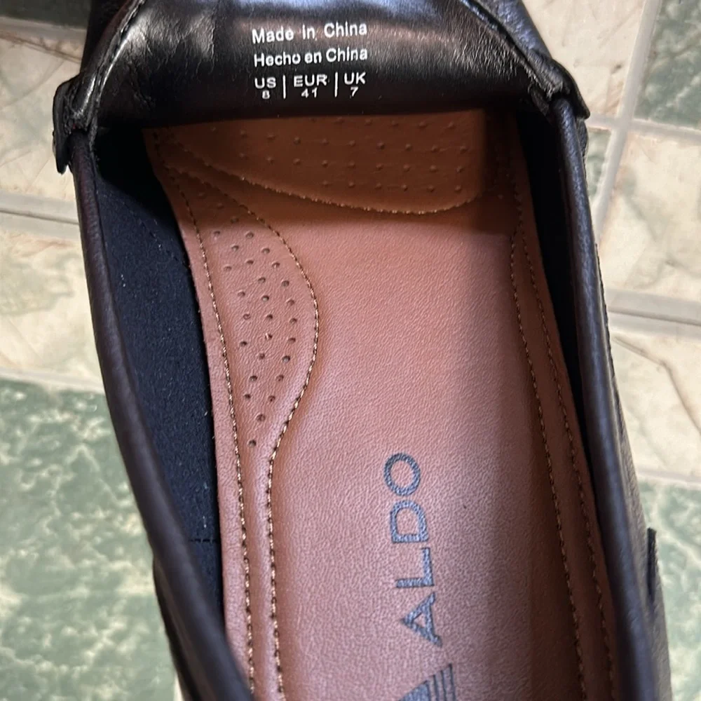 Aldo Black Men’s Slip On Loafers With Silver Buckle Detail Size 8